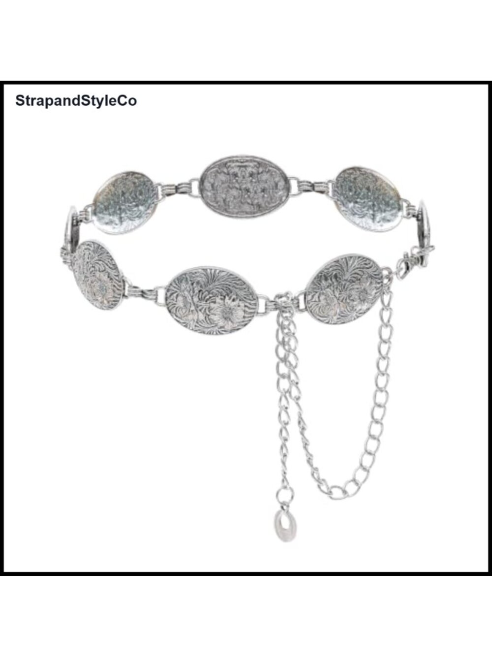 Vintage Silver Concho Chain Belt Adjustable Western Cowgirl Waist Belt